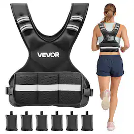 VEVOR - Adjustable Weighted Vest, 4-10 lbs Comfortable X-Shape Body Weight Vest Set with 6 Weight Packs and Reflective Stripe - Black