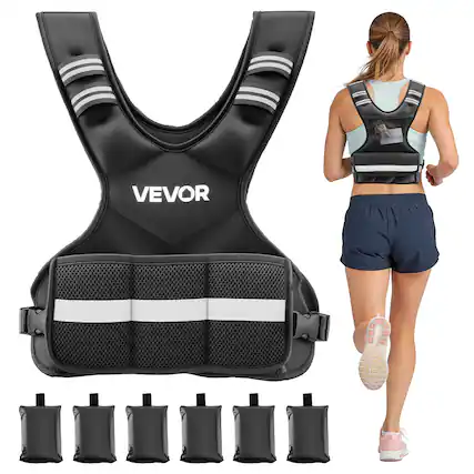 Front. VEVOR - Adjustable Weighted Vest, 4-10 lbs Comfortable X-Shape Body Weight Vest Set with 6 Weight Packs and Reflective Stripe - Black.