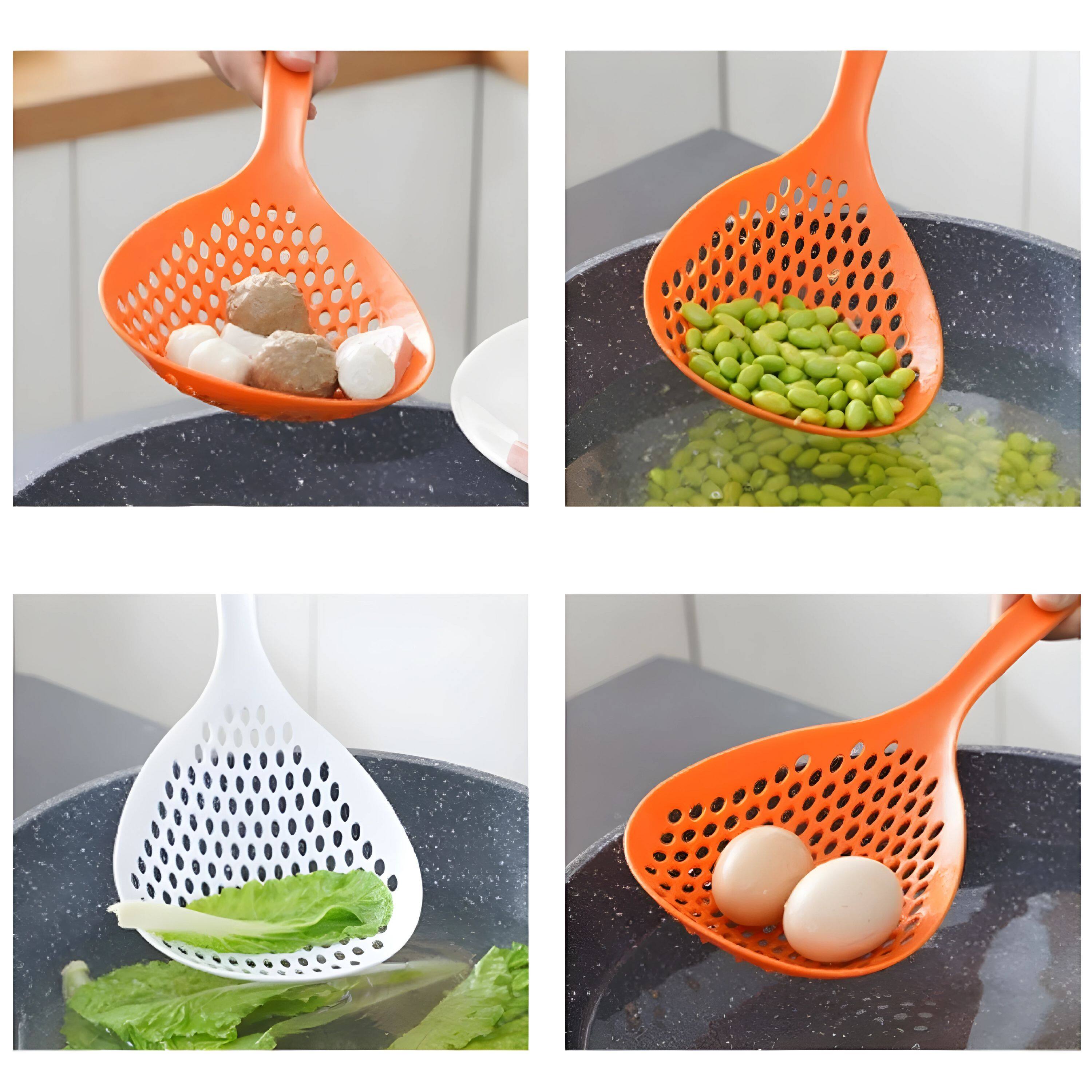 Left. Kitcheniva - Kitchen Scoop Colander Strainer For Food Straining 2 Pcs - orange, white.
