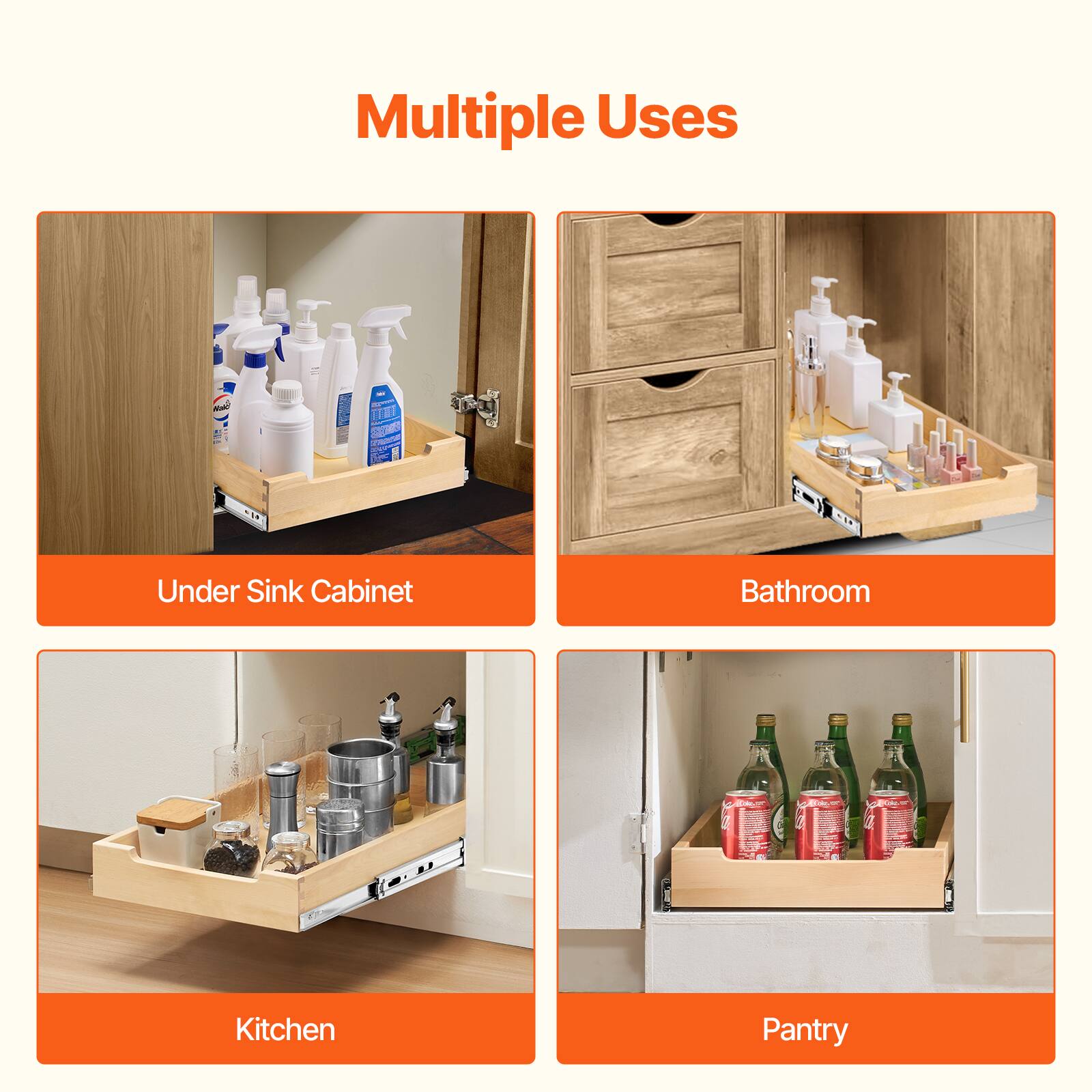 Multiple Uses

- Under Sink Cabinet
- Bathroom
- Kitchen
- Pantry