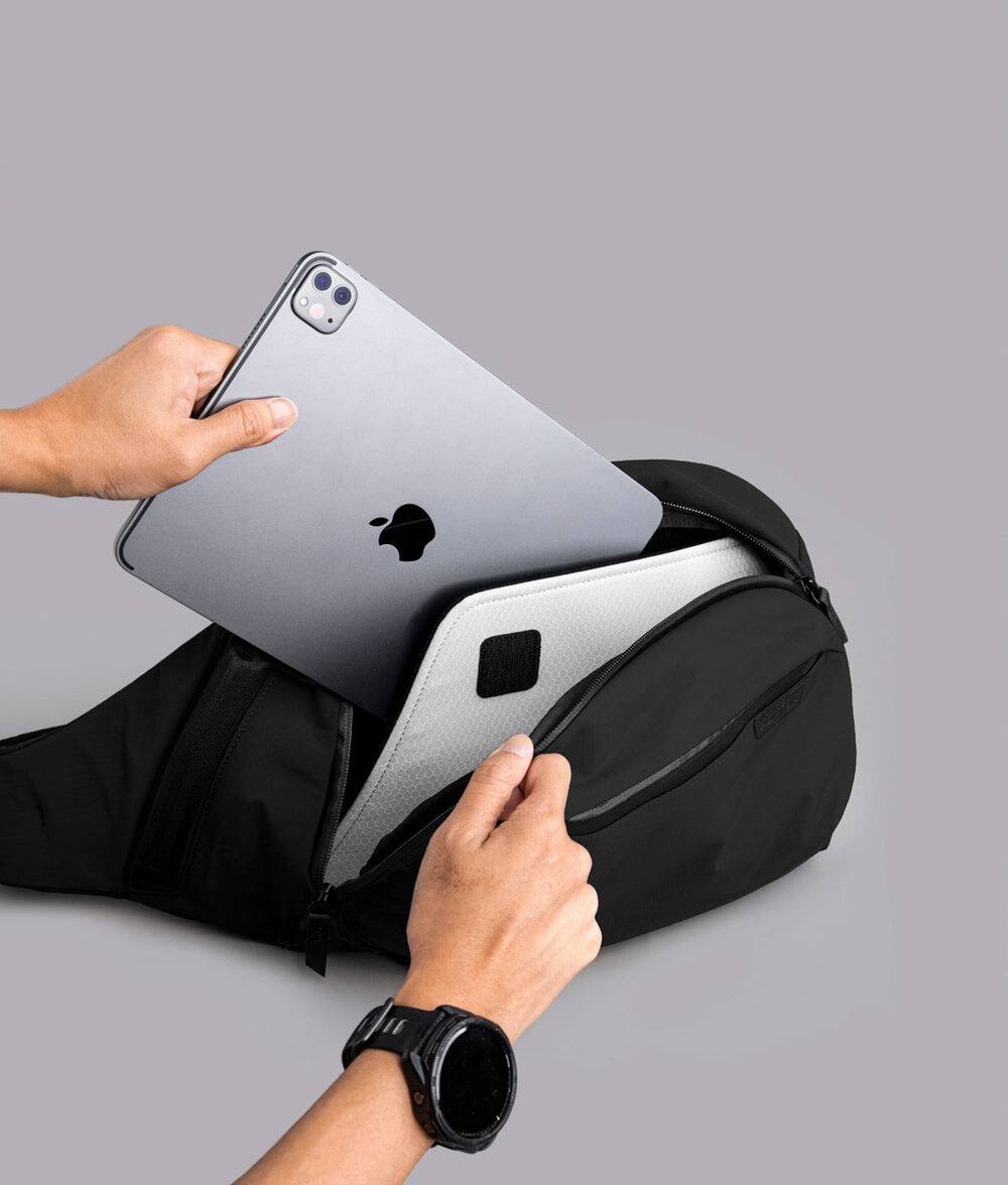 Alt View 7. ALPAKA - Metro Crossbody Left Shoulder Sling Bag Men,Sling Backpack - Fits 11" Tablet - Single Shoulder - Black Axoflux 210D.