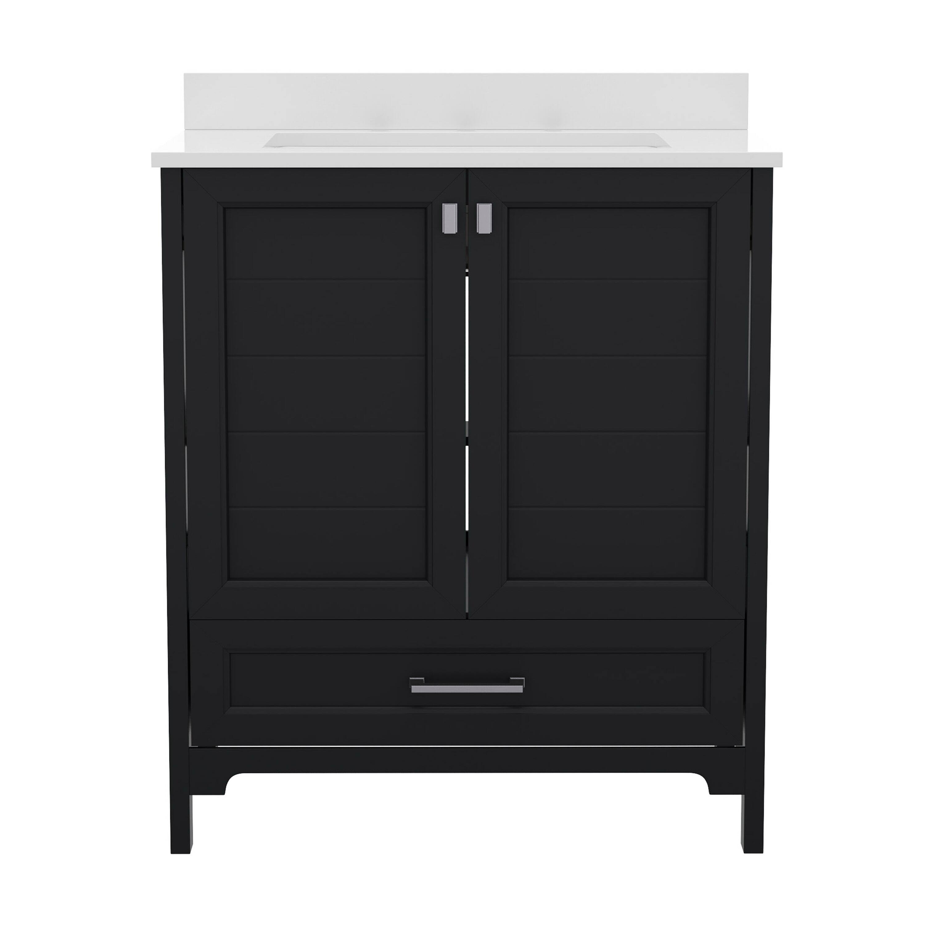 Alt View 7. Emma + Oliver - Bathroom Vanity w/ Ceramic Undermount Sink, Cabinet, Bottom Drawer - Black.