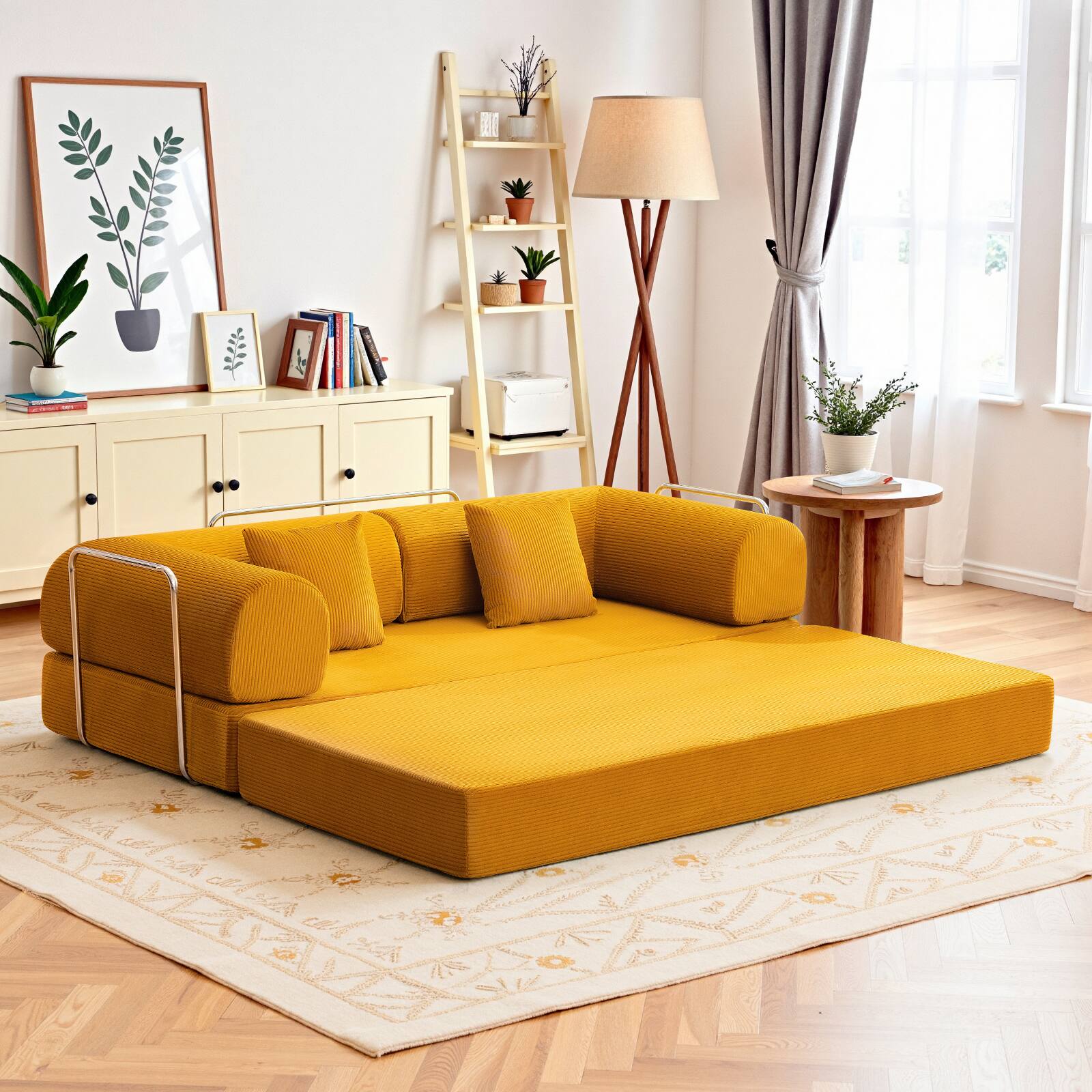 Alt View 4. KERDOM - 78 Inch W Sectional Modular Sofa, 3-4 Person Corduroy Sofa Bed Foldable, High Rebound Density Sponge Sofa, Block Couch - Yellow.