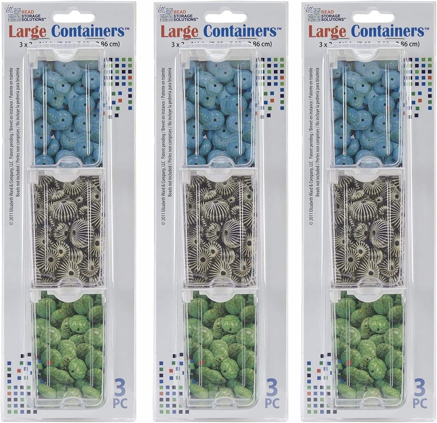 Elizabeth Ward Bead Storage Solutions 3 Piece Craft Supplies Containers, Large