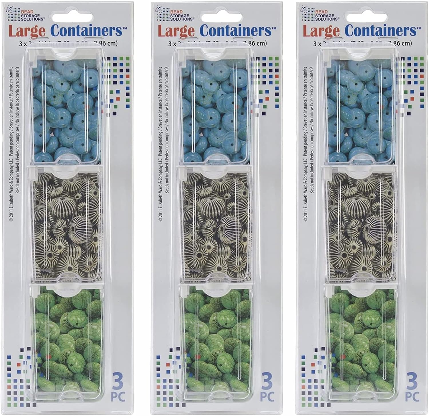 BEAD STORAGE SOLUTIONS Large Containers (3 x 86 cm)  
3 PC

Beads not included  
Patent pending  
©2011 Elizabeth Ward & Company, LLC