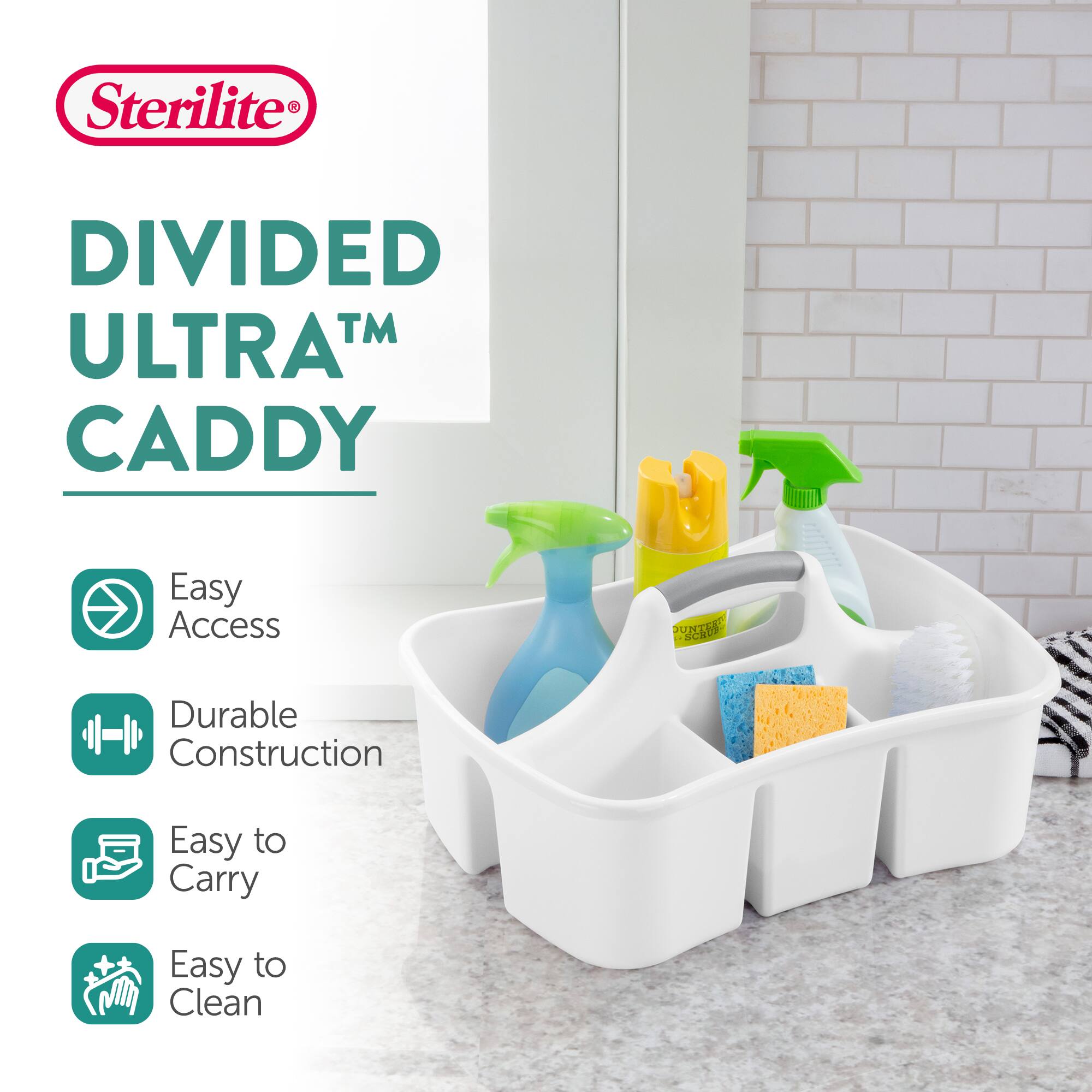 Sterilite DIVIDED ULTRA™ CADDY

- Easy Access
- Durable Construction
- Easy to Carry
- Easy to Clean