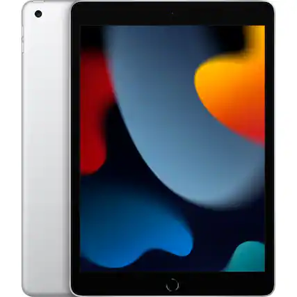 Front. Apple - Certified Refurbished 10.2-Inch iPad - (9th Generation) (2021) Wi-Fi + Cellular - 64GB - Silver.