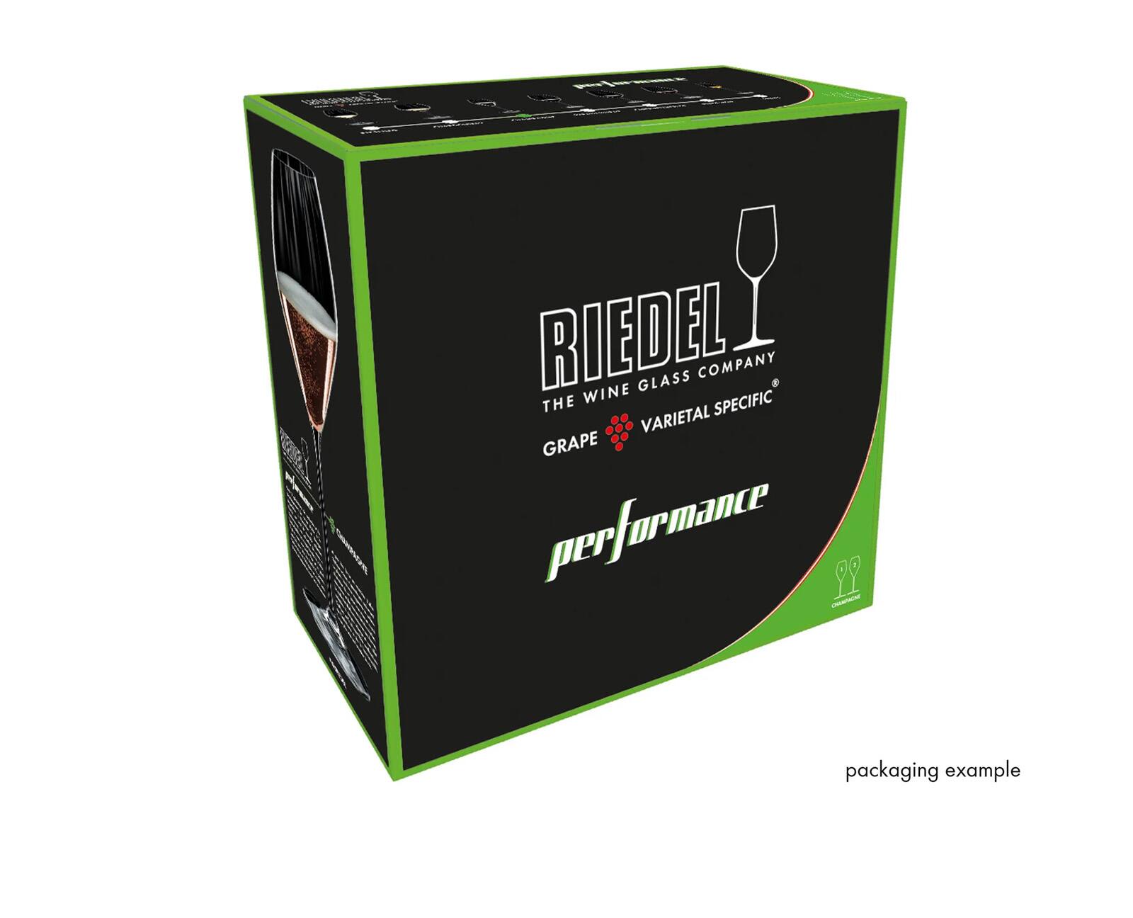 CHAMPAGNE  
RIEDEL GLASS COMPANY THE WINE SPECIFIC VARIETAL GRAPE performance CHAMPAGNE  
packaging example