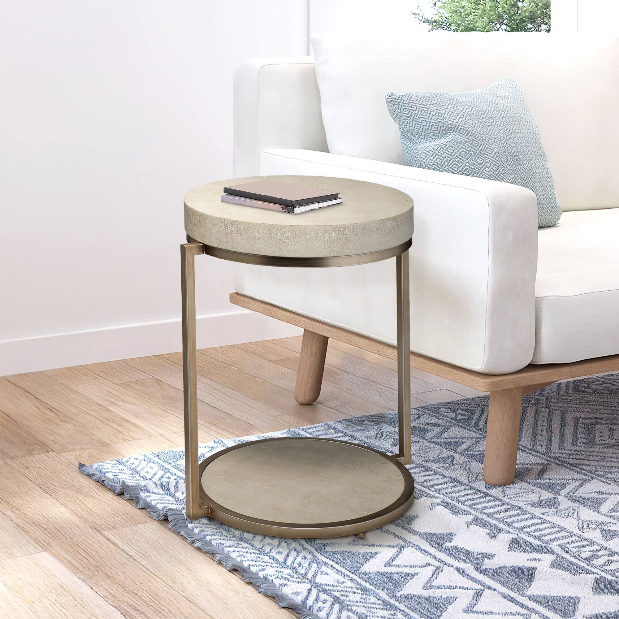 Alt View 2. Manhattan Lane - Metal Side Table with Round Top and Bottom - White and Gold.