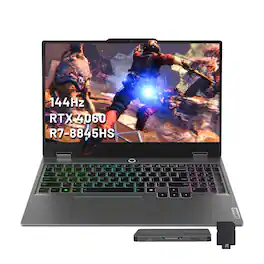 Lenovo - LOQ 15.6" FHD Gaming Laptop,AMD Ryzen 7 8845HS,GeForce RTX 4060,32GB,1TB SSD+1TB Dock Set,Win 11 Pro - Luna Grey