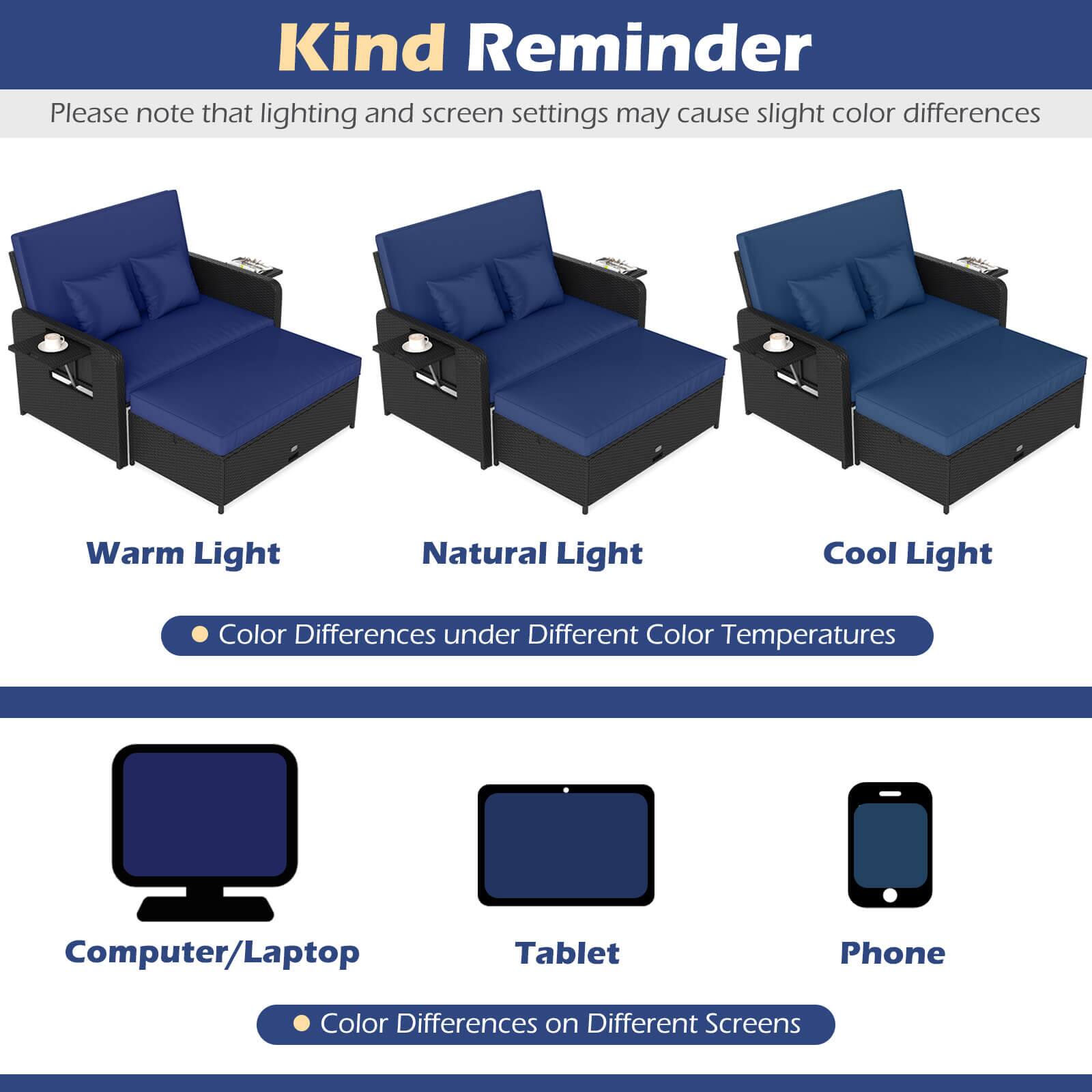 Kind Reminder

Please note that lighting and screen settings may cause slight color differences

Warm Light Natural Light Cool Light

Color Differences under Different Color Temperatures

Computer/Laptop Tablet Phone

Color Differences on Different Screens