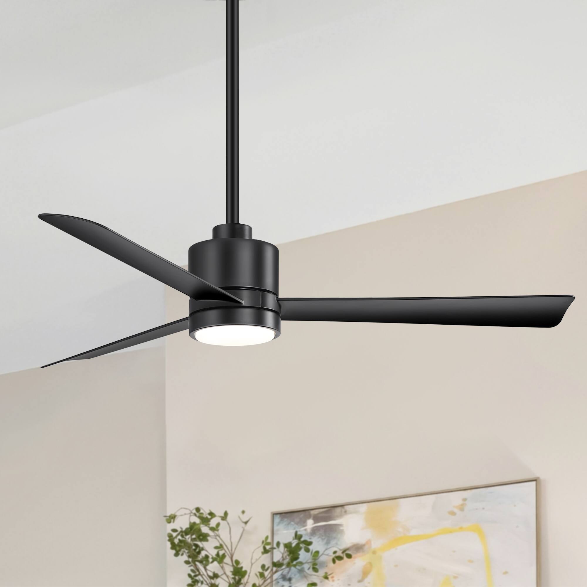 Alt View 1. Breezary - Breezary 52-in Indoor 3-Blade DC Ceiling Fan with Color-Changing Light, 6-Speed Motor, Remote & 5″/10″ Downrods, Timer - Matte Black.