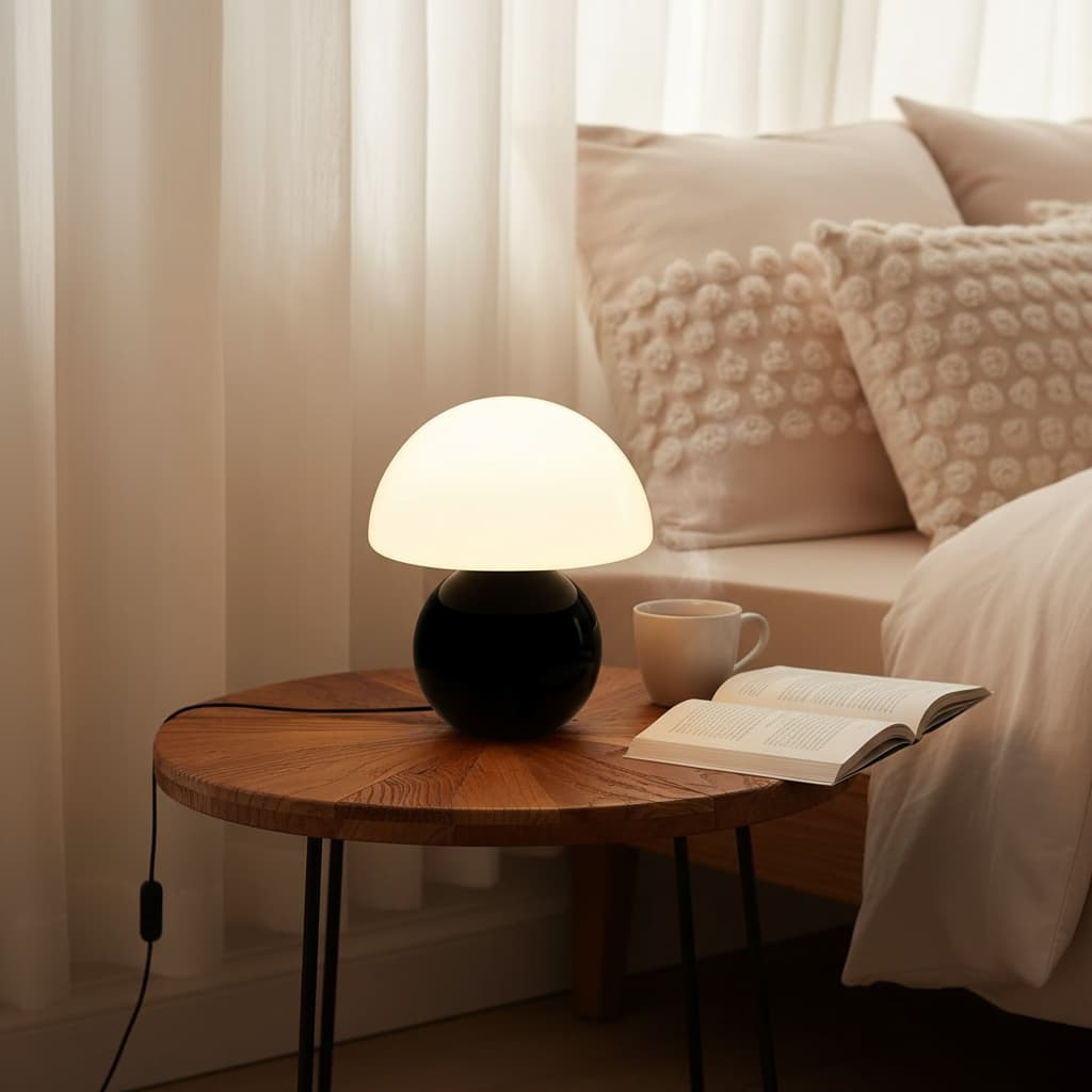 Alt View 3. FINEAK - Mushroom Table Lamp - Cute Mini Modern Bedside/Desk Lamp(Black) - Black.