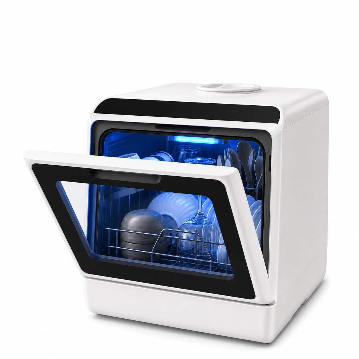 FOHERE - Countertop Dishwasher with Timeing Function, 6 Programs, 360°Dual Spray, 167℉ High-Temp, Mini Portable Dishwasher for Ho - White