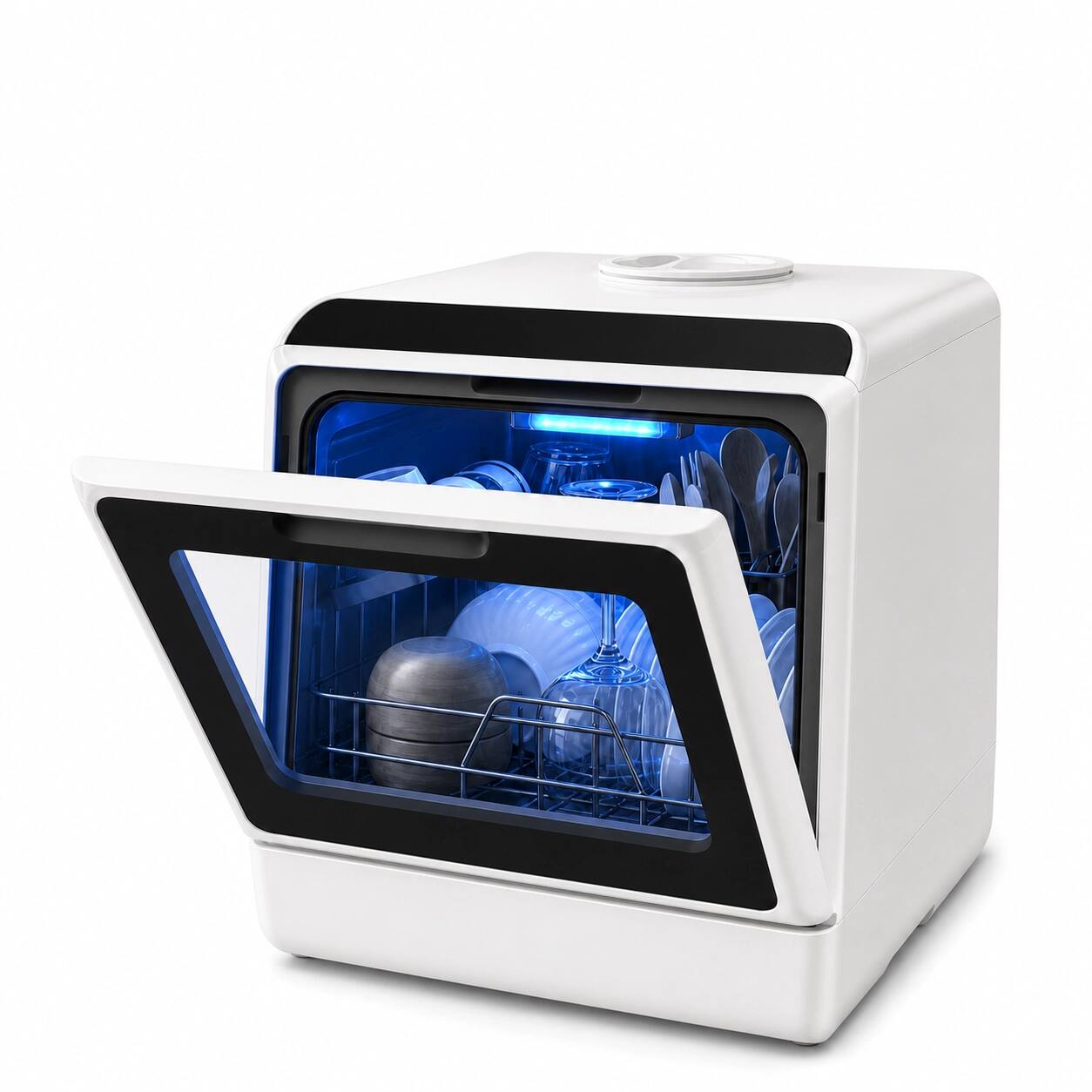 Front. FOHERE - Countertop Dishwasher with Timeing Function, 6 Programs, 360°Dual Spray, 167℉ High-Temp, Mini Portable Dishwasher for Ho - white.