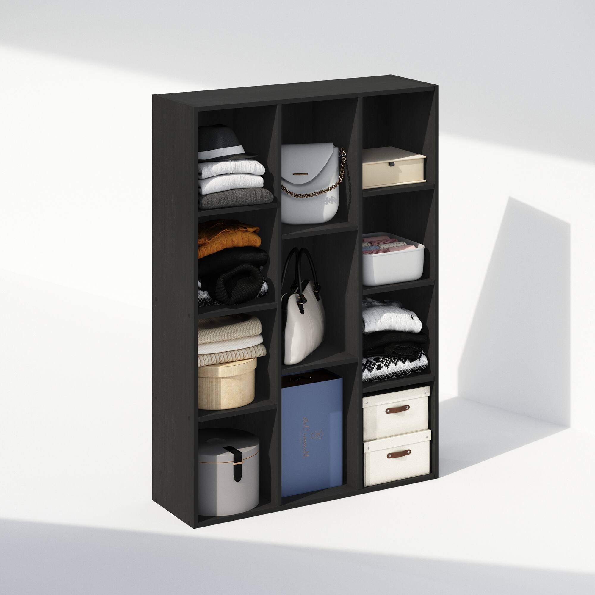 Alt View 3. Furinno - Reed 11-Cube Open Shelf Multipurpose Closet & Clothing Storage, Storage Organizer - Blackwood.