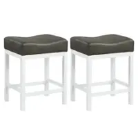 Costway - 24.5" Bar Stool Set of 2 with Solid Rubber Wood Frame Humanized Footrest Kitchen - White - Front_Zoom