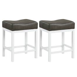 Costway - 24.5" Bar Stool Set of 2 with Solid Rubber Wood Frame Humanized Footrest Kitchen - White