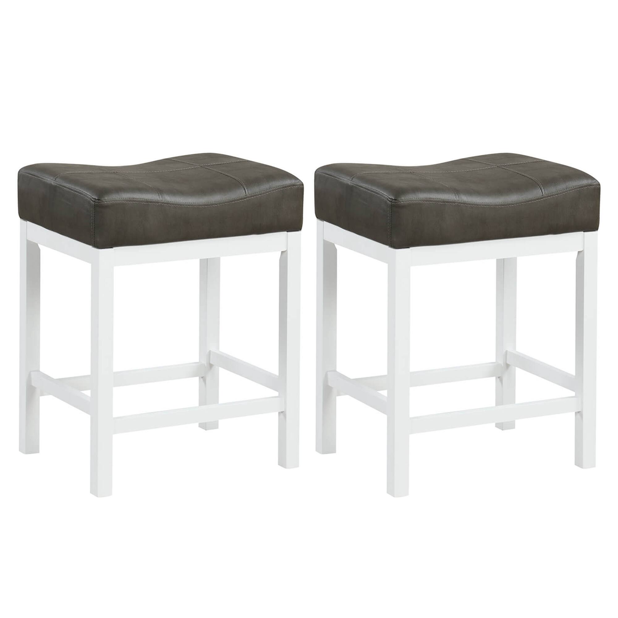 Front. Costway - 24.5" Bar Stool Set of 2 with Solid Rubber Wood Frame Humanized Footrest Kitchen - White.
