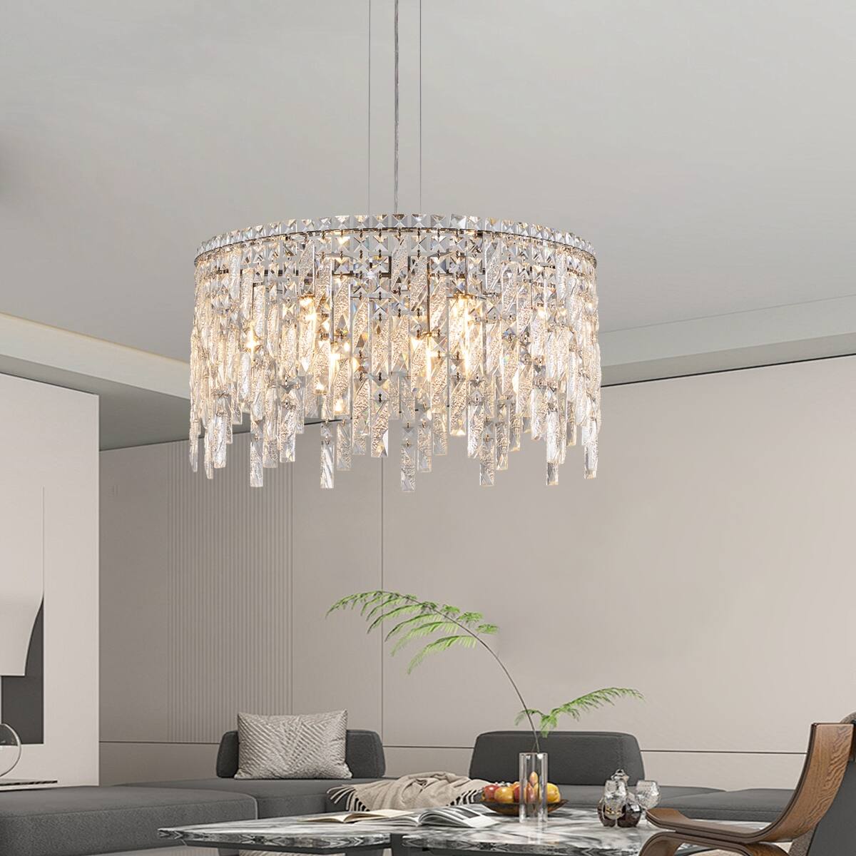 Alt View 1. Loheer - Loheer 23.6 inch Round Crystal Chandelier Chrome Modern Dining Room Pendant Light.