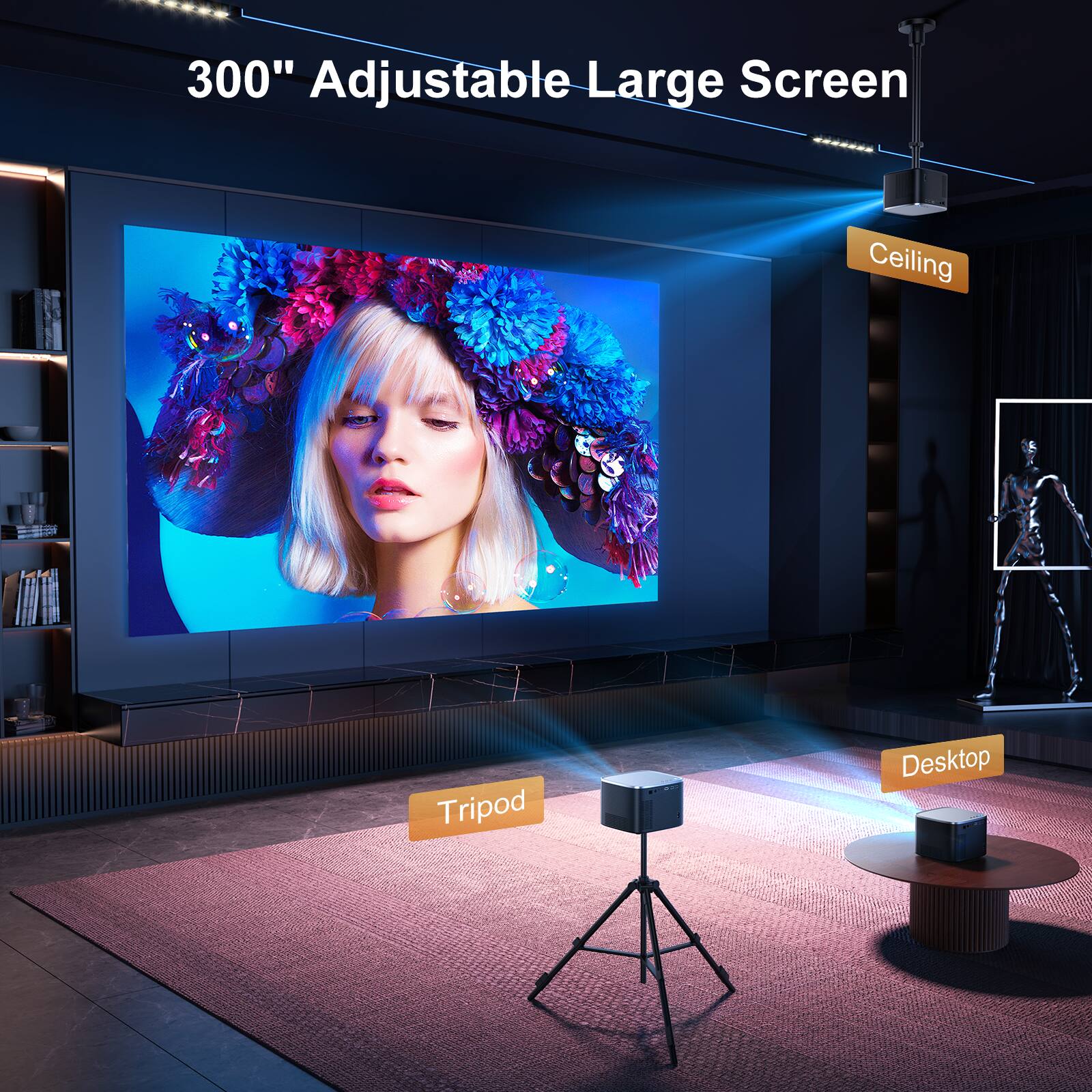 300" Adjustable Large Screen Ceiling Tripod Desktop