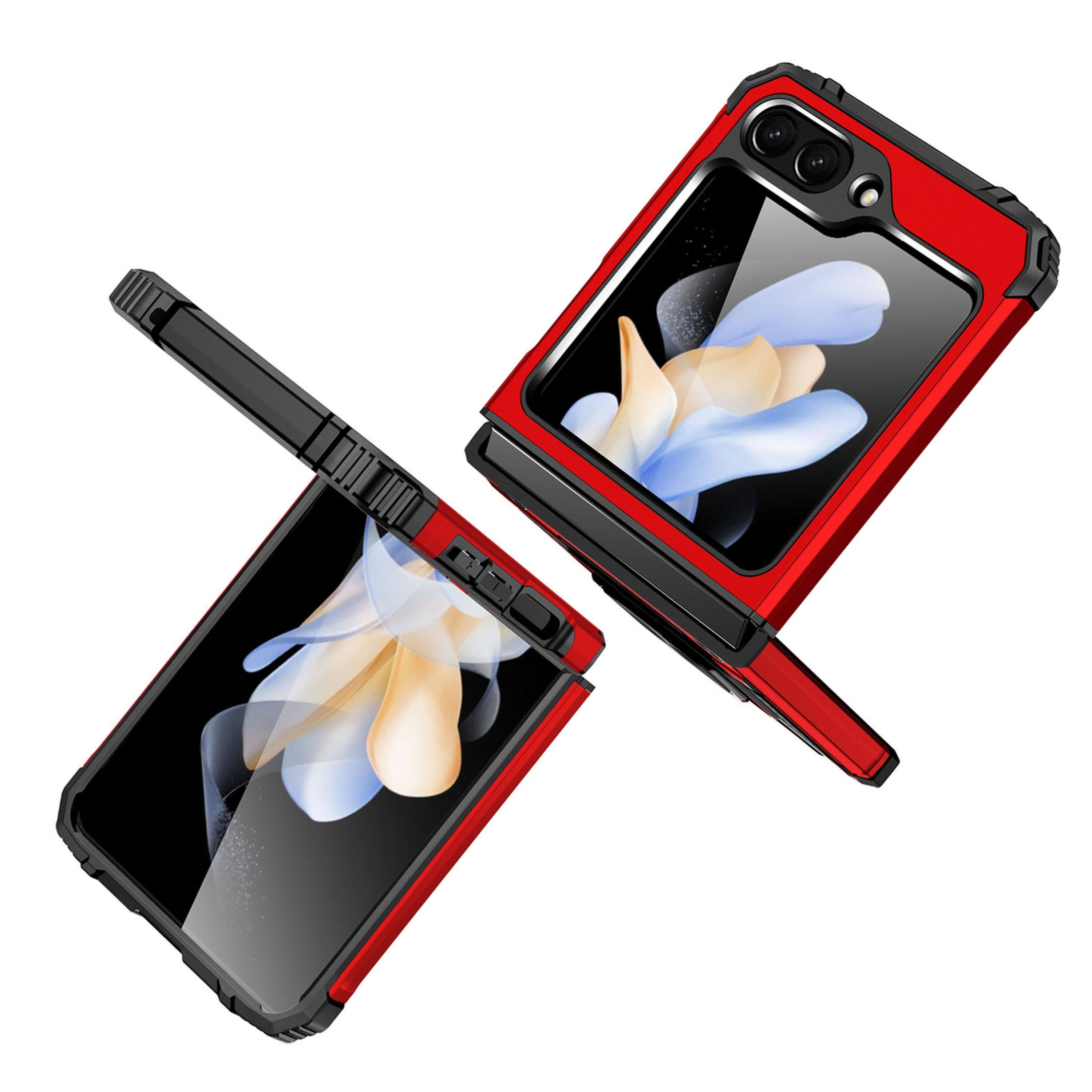 Left. Kitcheniva - Defender Magnetic Kickstand Phone Case For Samsung Galaxy Z Flip 6 Red - Red.