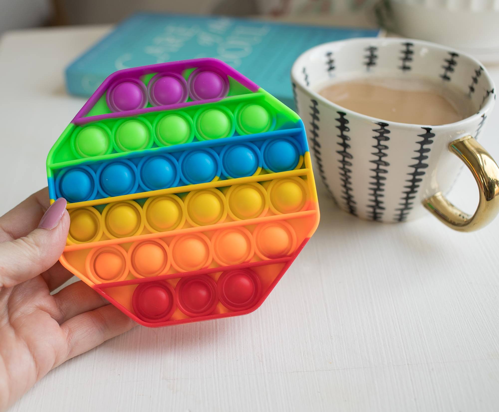 Alt View 10. Toynk - Pop Fidget Toy Silicone Bubble Popping Game | Rainbow Octagon - Multi-Color.