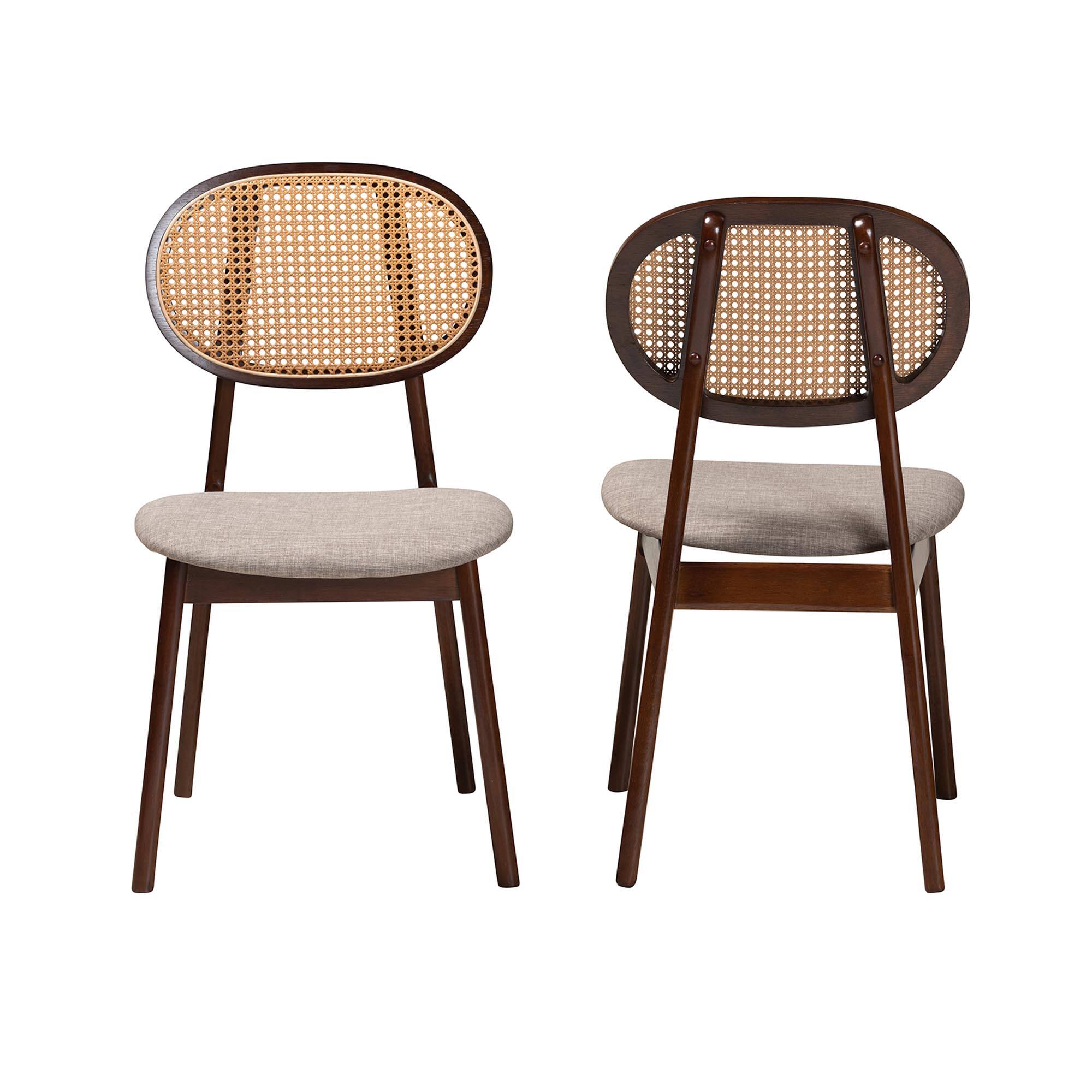 Angle. Baxton Studio - Darrion Mid-Century Modern Fabric and Finished Wood 2-Piece Dining Chair Set - Grey/Walnut Brown/Light Brown.