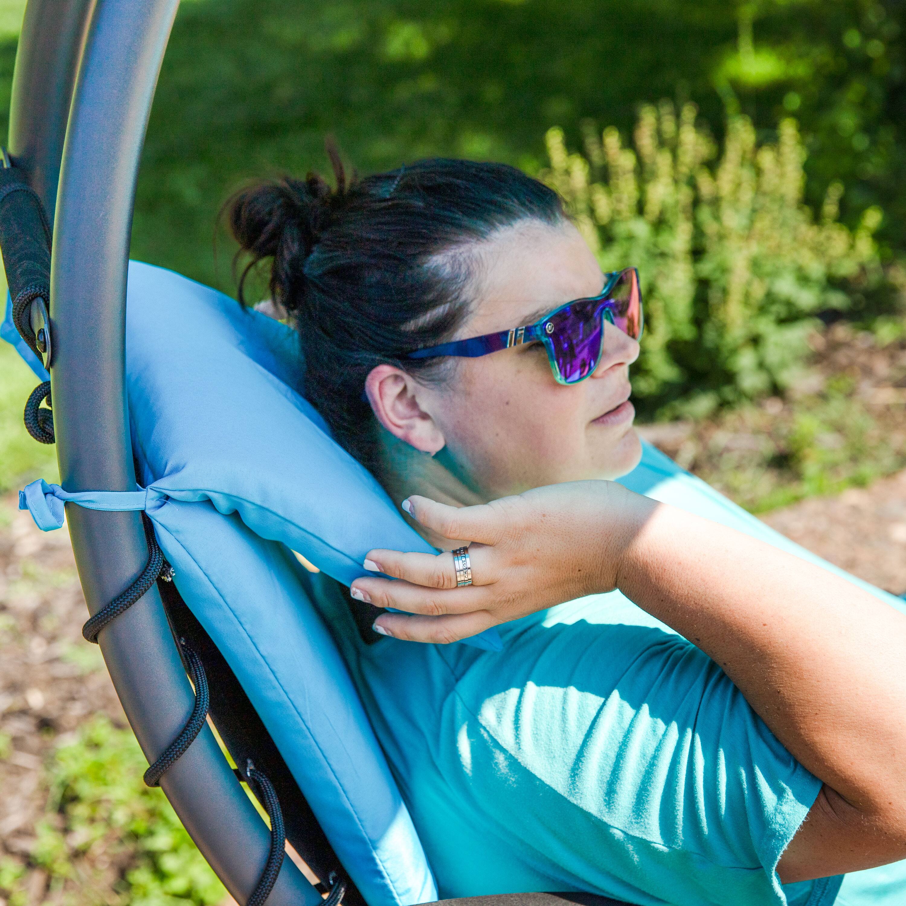 Alt View 7. Sunnydaze - Floating Lounge Chair with Umbrella and Curved Steel Stand - Teal.