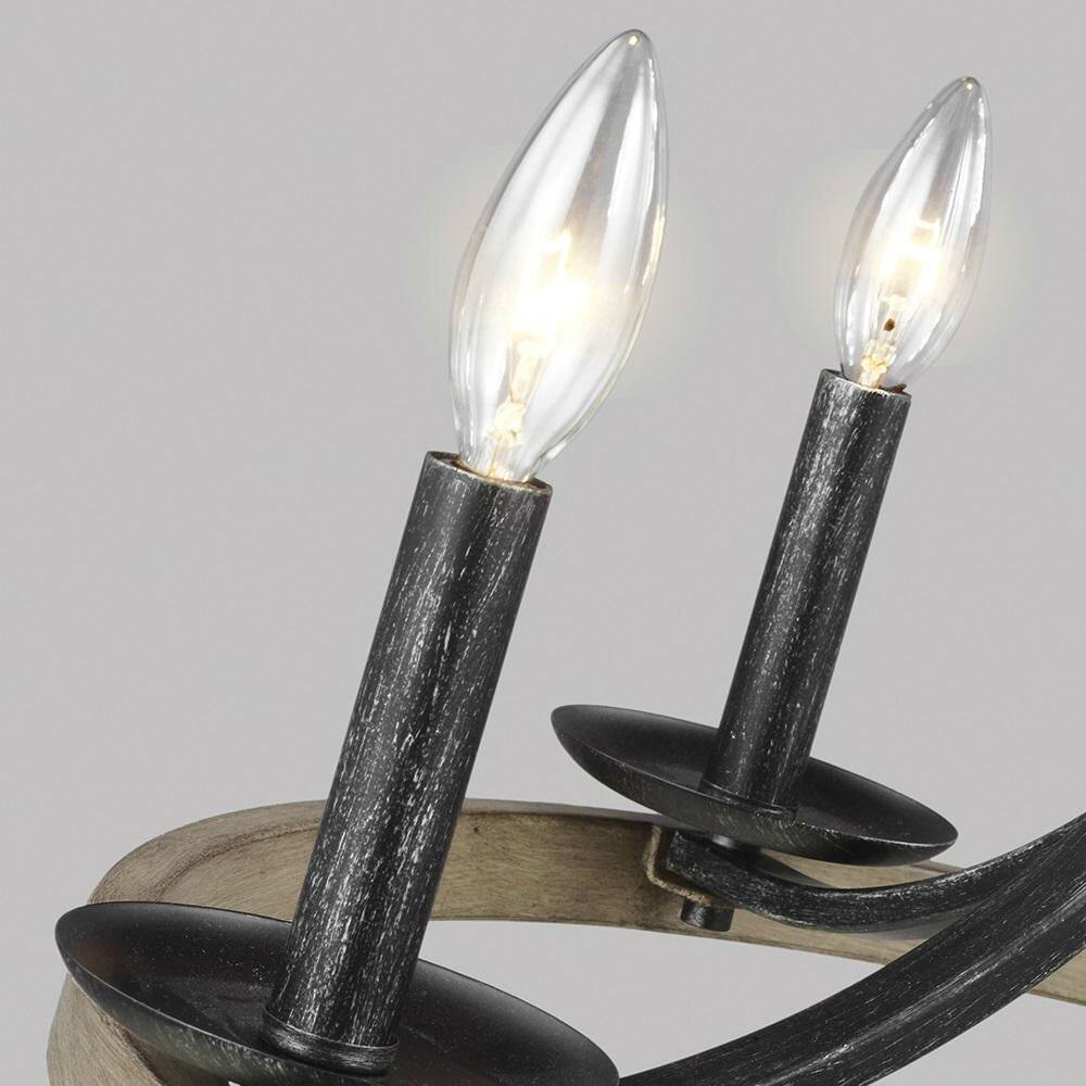 Left. Hivvago - Rustic 5 Light Dimmable Farm Home Circle Metal Chandelier Oak Finish - Oak Finish.