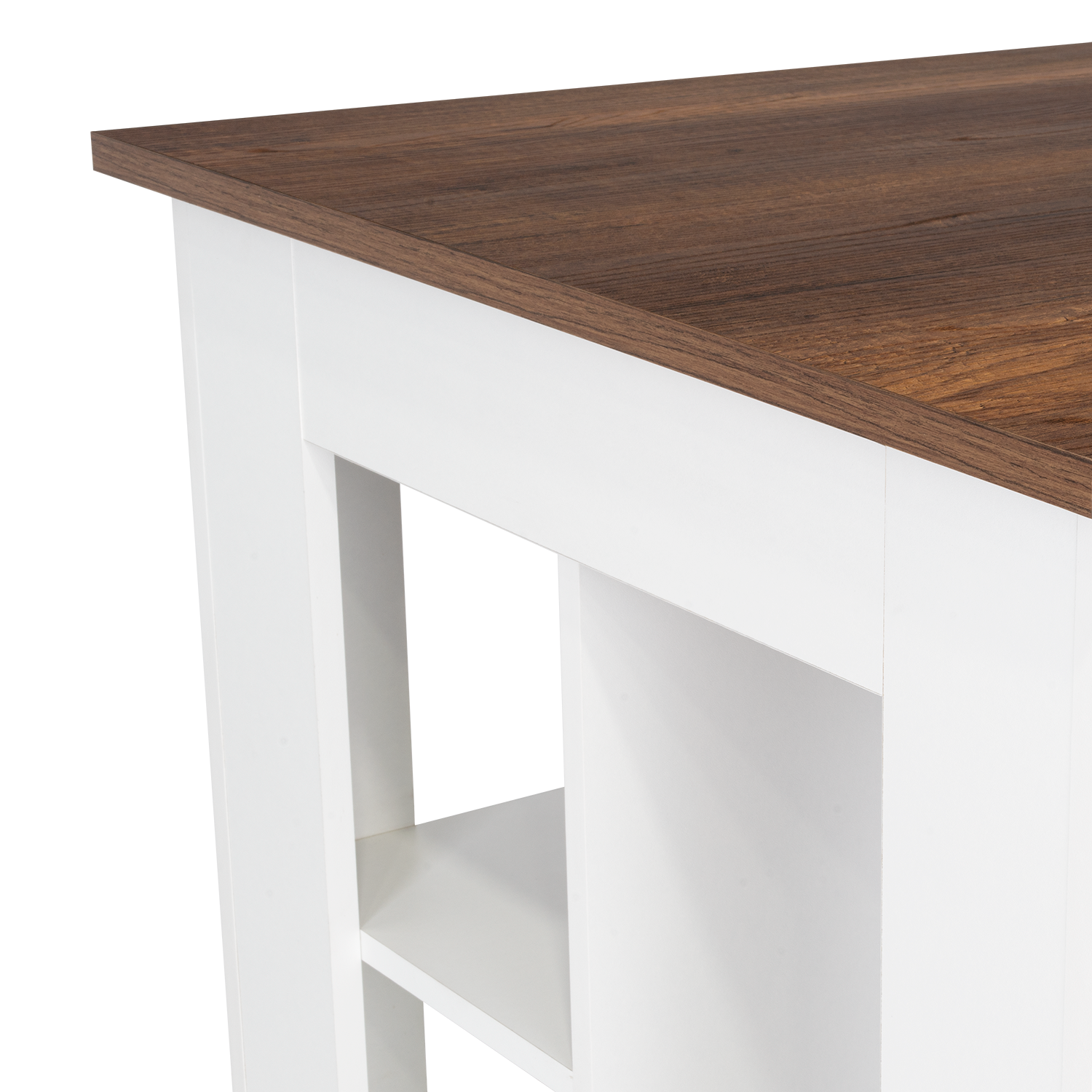 Alt View 2. TuHome - Cala Kitchen Island, Four Legs, Three Shelves, White and Walnut - White, Walnut.