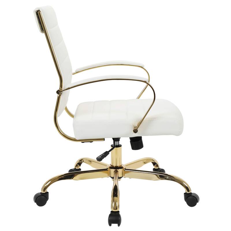 Alt View 4. LeisureMod - Benmar Leather Office Chair with Gold Accents, Adjustable Height, Swivel, Ergonomic Design for Home Office or Workspace - White.