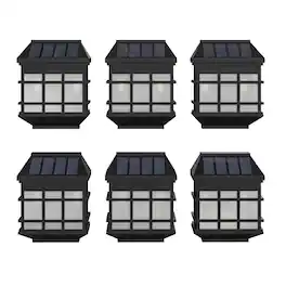 Emma + Oliver - Set of 6 Solar Deck and Fence Lights, Decorative Outdoor Solar Powered Weatherproof Wall Mount Fence and Deck Lighting - Black