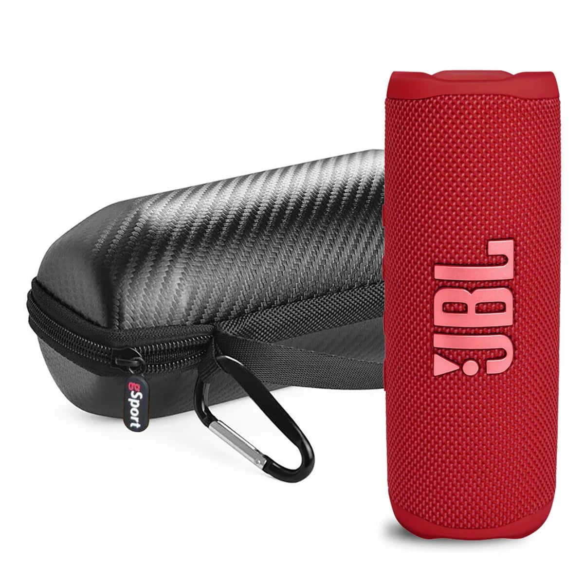 JBL - Flip 6 Waterproof Portable Speaker with gSport Carbon Fiber Case - Red