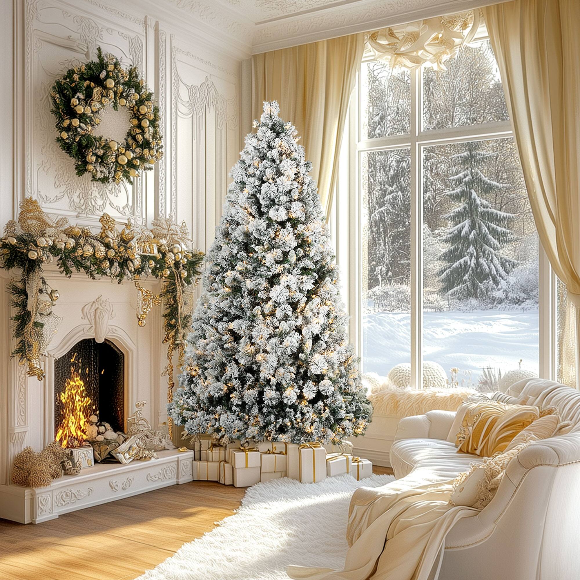 Alt View 1. Homcom - ft Prelit Flocked Artificial Christmas Tree with 500 Clear Lights, 1530 Tips - Green.
