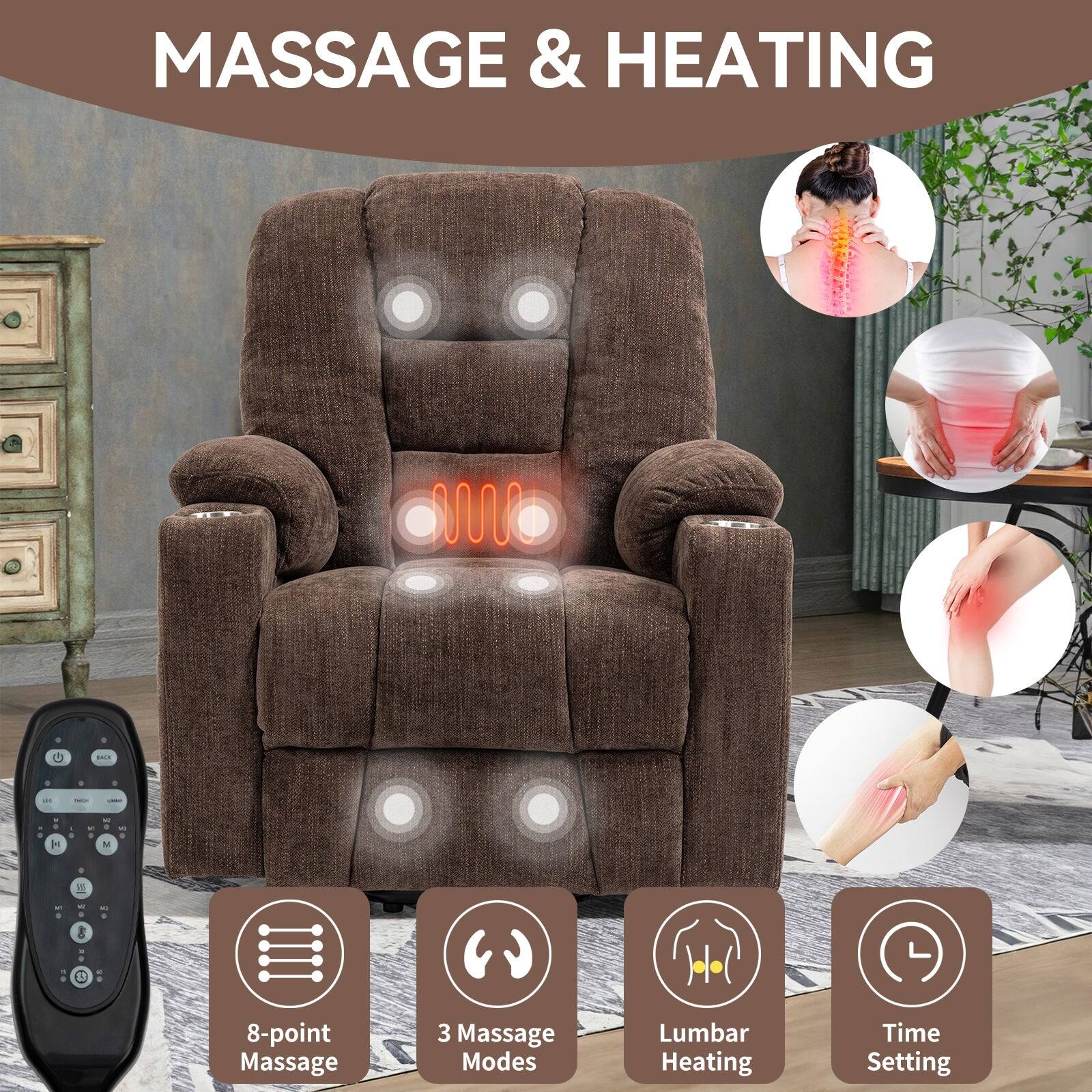 MASSAGE & HEATING: 8-Point Massage, 3 Massage Modes, Lumbar Heating, Time Setting.