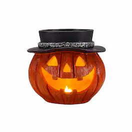 RYHNUYNE - Halloween Pumpkin Candy Bowl with Witch Hat, Light Up Jack O Lantern Tabletop Storage for Spooky Home Party Decor - Yellow