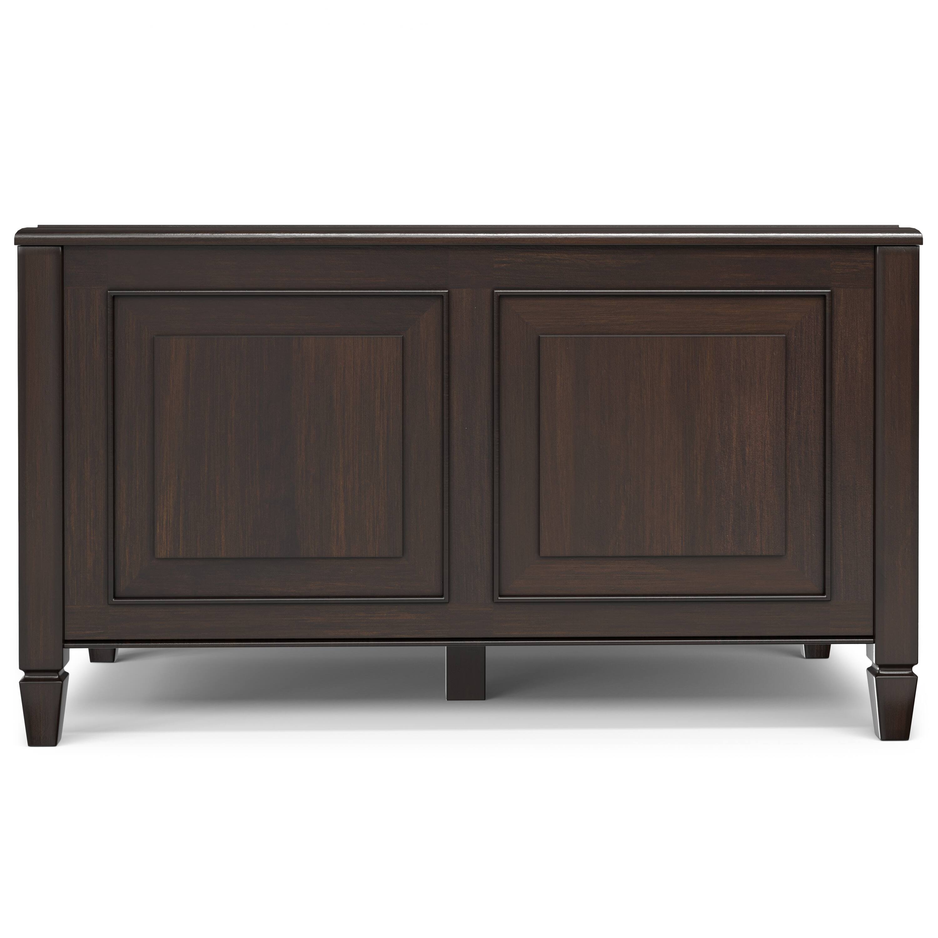 Left. Simpli Home - Connaught 36 inch Wide Solid Wood Traditional Small Storage Bench Trunk in Chestnut Brown - Chestnut Brown.