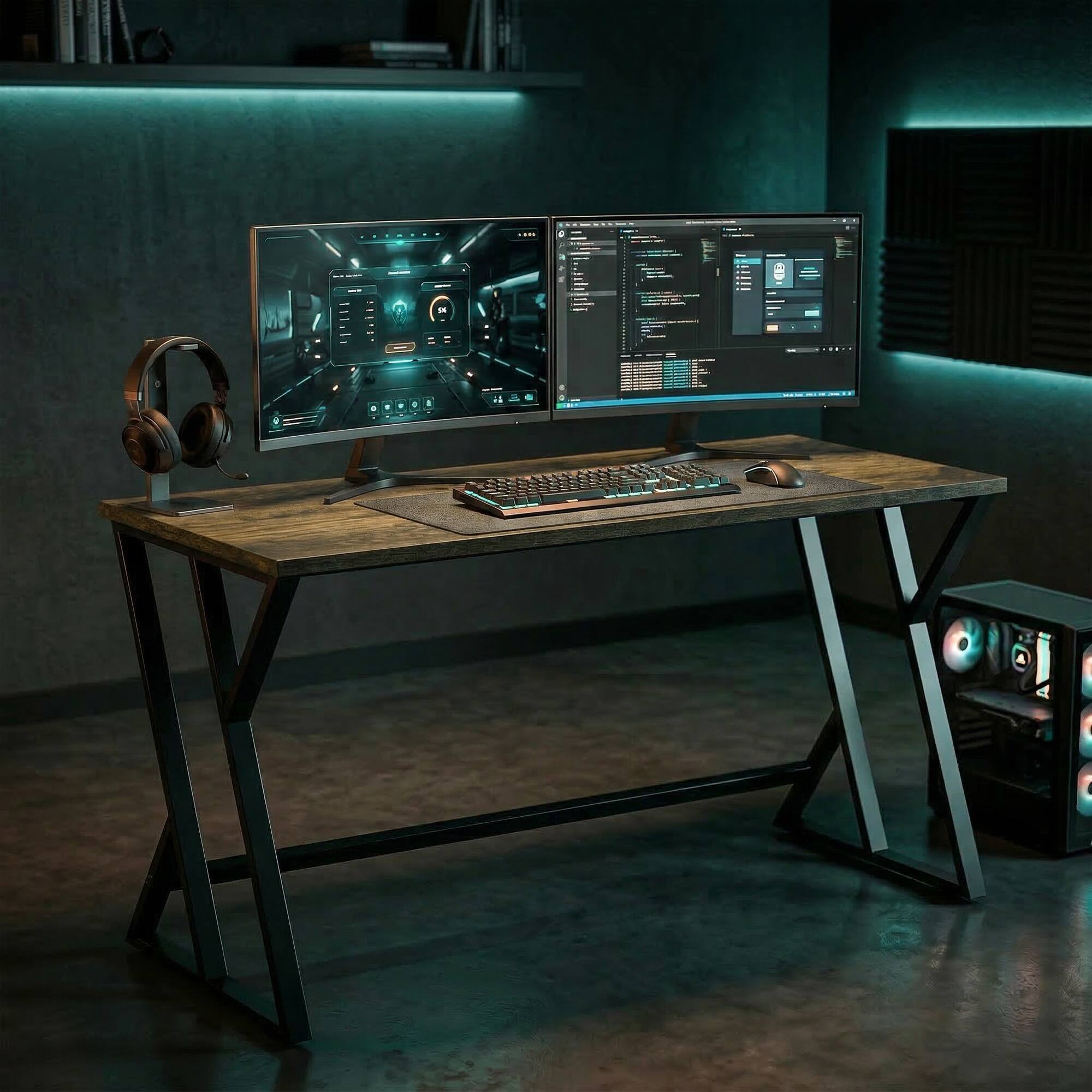 Alt View 7. Homcom - Inch Computer Desk, Industrial Writing Desk with Z-Shaped Metal Leg, Study Table for Home Office - Rustic brown.