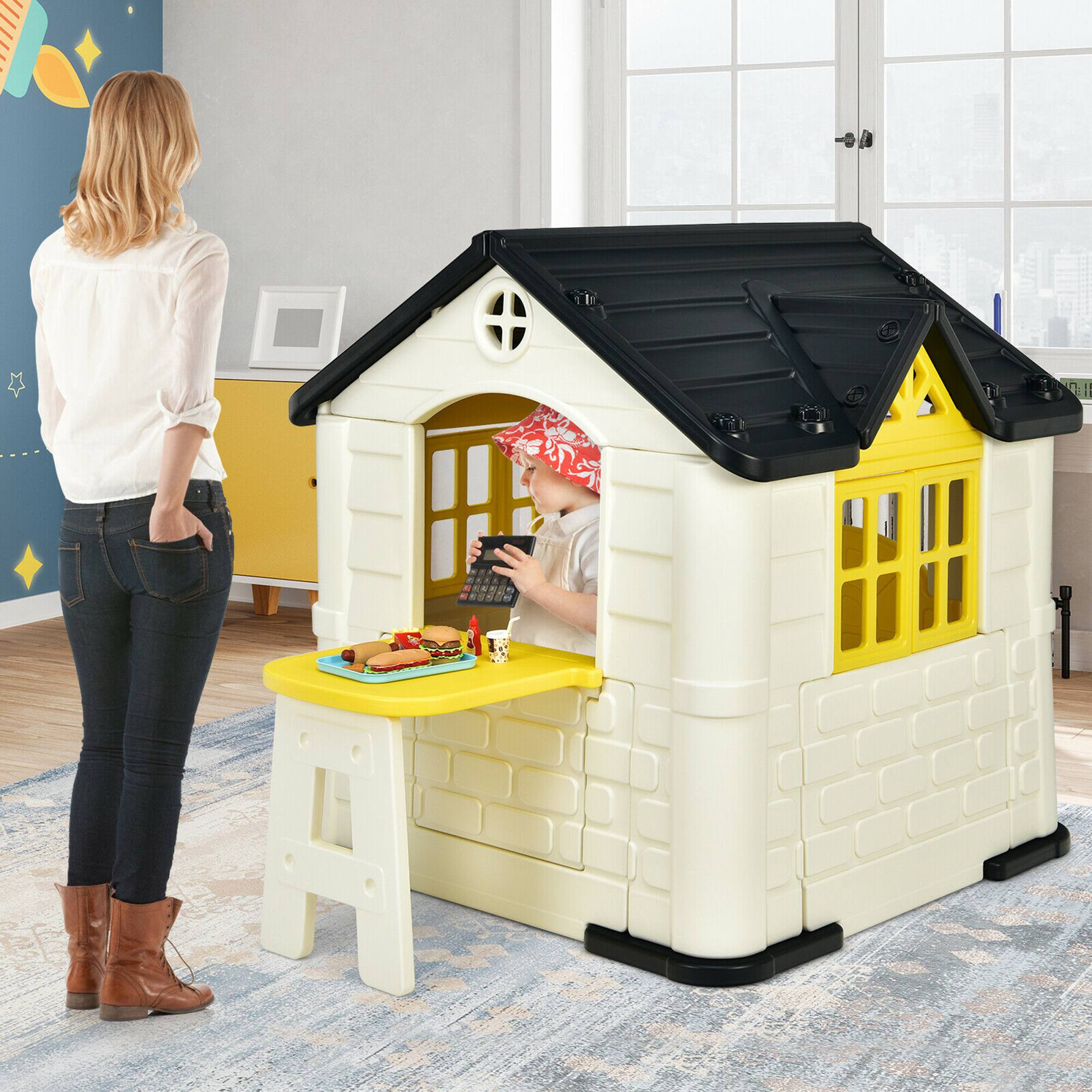 Alt View 2. Gymax - Gymax Kid's Playhouse Games Cottage w/ 7 PCS Toy Set & Waterproof Cover Yellow - Yellow.