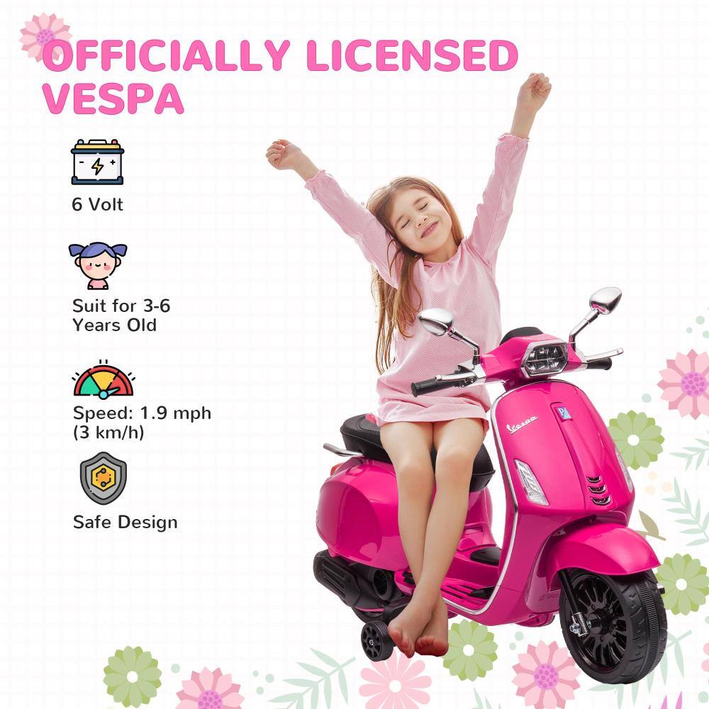 OFFICIALLY LICENSED VESPA

- 6 Volt
- Suit for 3-6 Years Old
- Speed: 1.9 mph (3 km/h)
- Safe Design