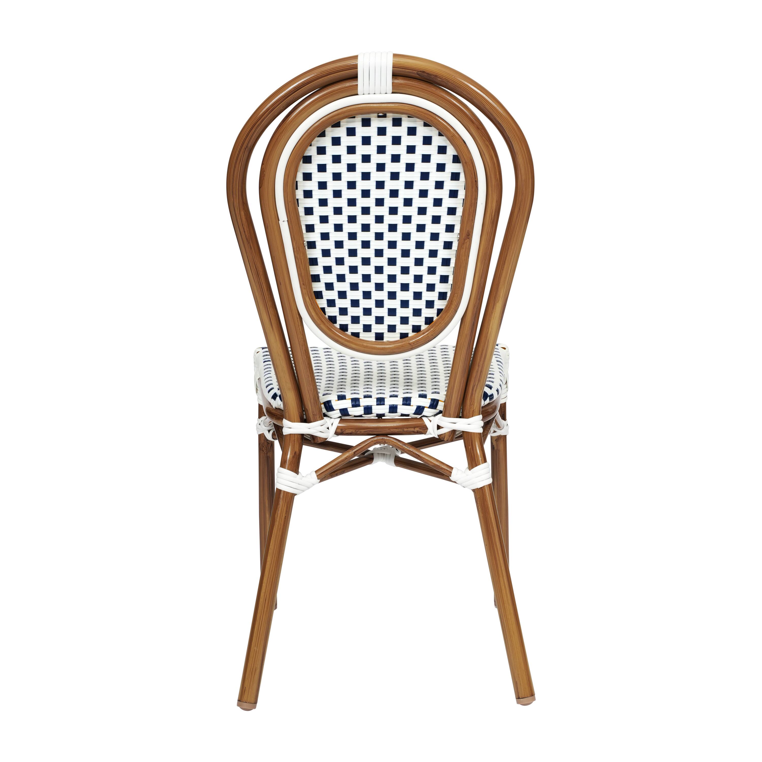 Alt View 7. Emma + Oliver - Colmar Set of Four Indoor/Outdoor Stacking Thonet Bistro Style Chairs with PE Rattan Seat and Metal Frame - White & Navy/Natural Frame.