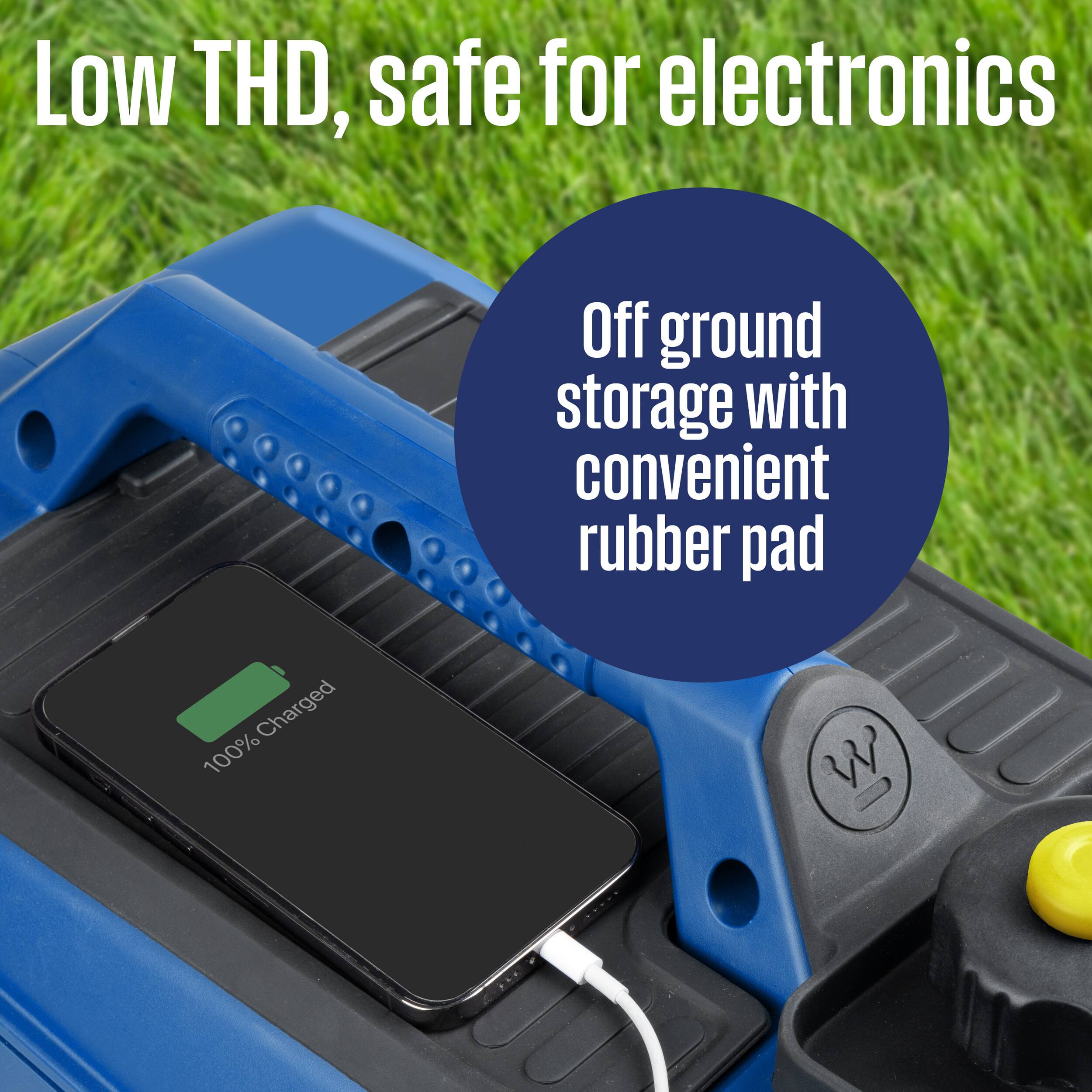 Low THD, safe for electronics  
Off ground storage with convenient rubber pad  
100% Charged