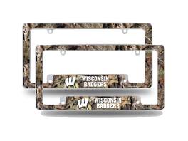 Rico Industries - Wisconsin Badgers Chrome Metal (Set of 2) License Plate Frames with Bold Mossy Oak Camouflaged Camo Design - Multi