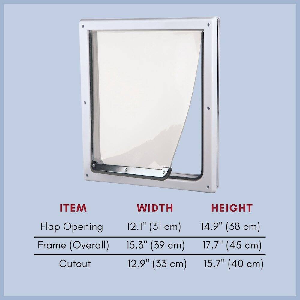 ITEM | WIDTH | HEIGHT  
Flap Opening | 12.1" (31 cm) | 14.9" (38 cm)  
Frame (Overall) | 15.3" (39 cm) | 17.7" (45 cm)  
Cutout | 12.9" (33 cm) | 15.7" (40 cm)