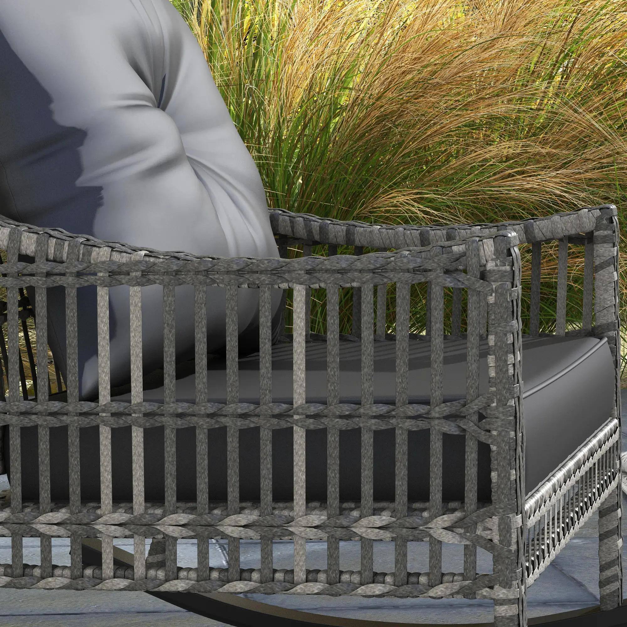 Back. Resenkos - Resenkos 3-Piece Patio Bistro Set, PE Rattan, Rocking Chair with Tempered Glass Table Top, Gray - Gray.