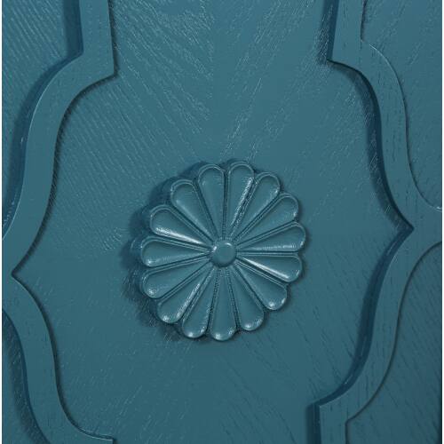 Alt View 2. LUCKY ONE - 63in Freestanding Large Storage Cabinet with Carved Flower Doors Metal Handle Adjustable Shelves for Living Room - Navy Blue.