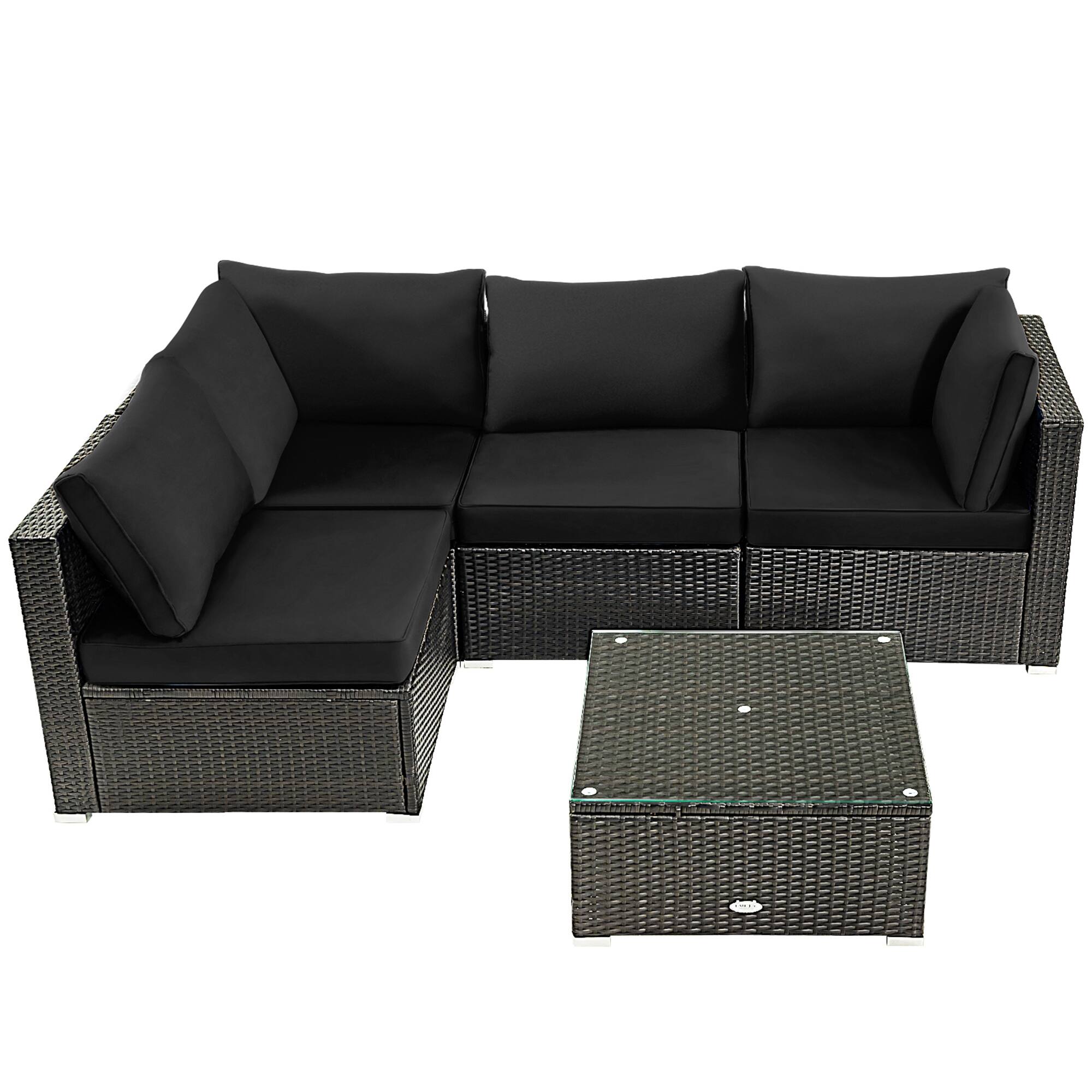 Alt View 9. Gymax - Gymax 5PCS Rattan Patio Conversation Set Sofa Furniture Set w/ Black Cushions - Mix brown.