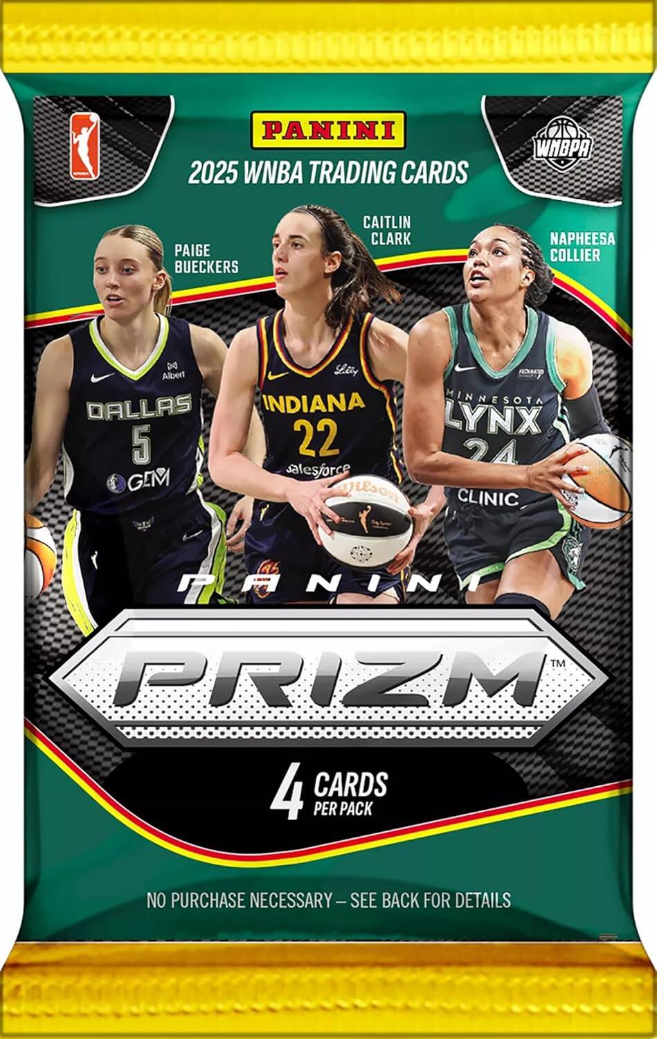 PANINI 2025 WNBA TRADING CARDS  
WNBA PAIGE BUECKERS CAITLIN CLARK NAPHEESA COLLIER  
5 Albert DALLAS  
22 Lelty FEOMA INDIANA  
24 MINNESOTA LYNX  
4 CARDS PER PACK  
NO PURCHASE NECESSARY - SEE BACK FOR DETAILS
