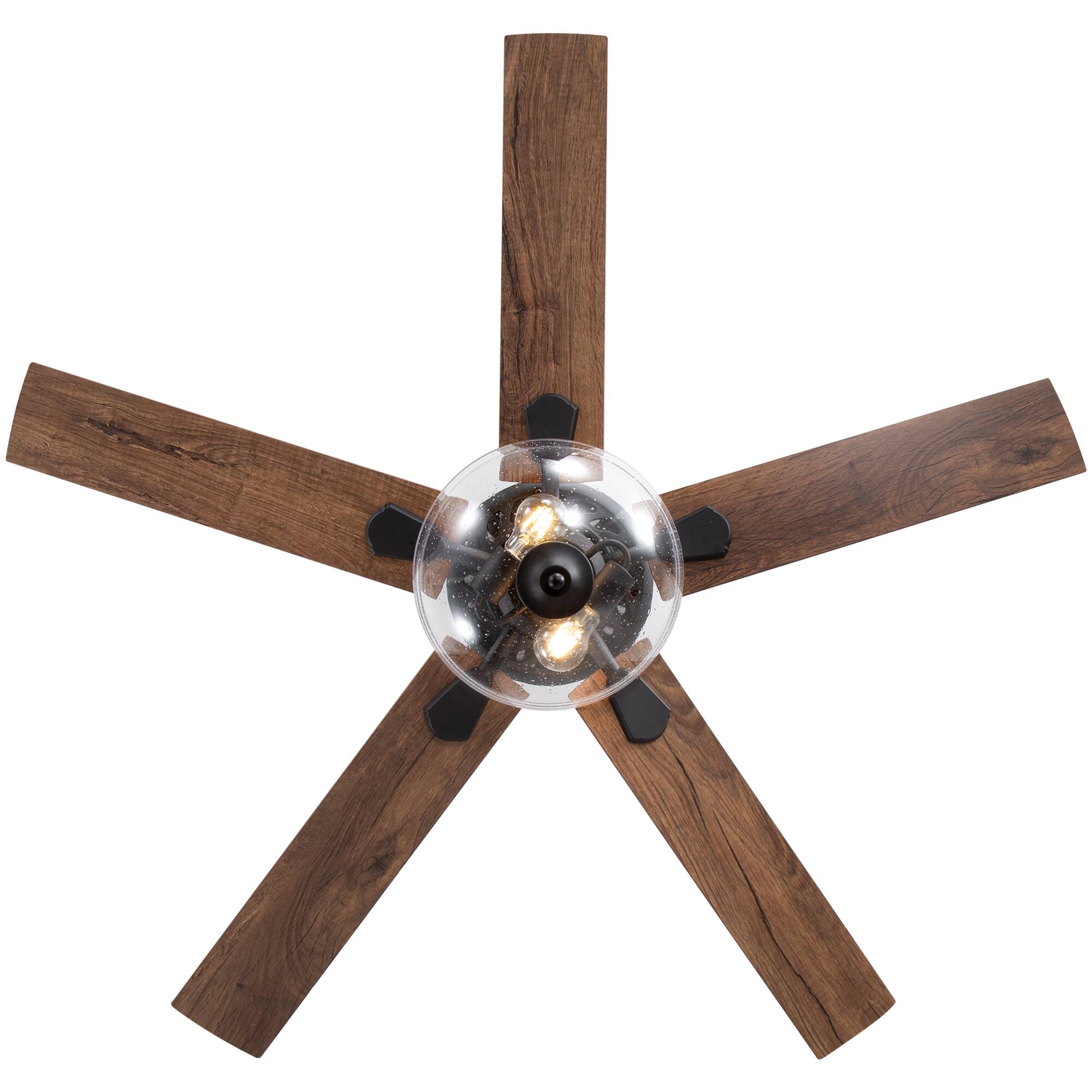 Alt View 8. Breezary - 52-In Traditional Ceiling Fan with Light Kit, 5 Plywood Blades, 6-Speed DC Motor, Remote Control with Timer - Matte Black and Deep and Light Wood Grain.